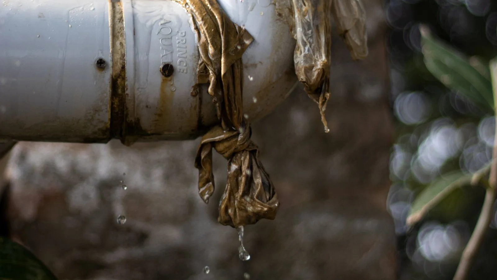 Waterleiding met een lekkende koppeling